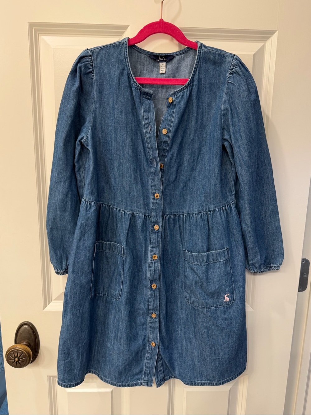 Joules Girls Blue Denim Button-Front Dress